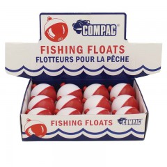 Compac red and white plastic floats in display box