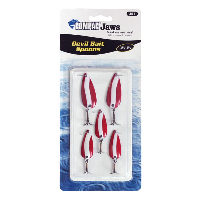 Fishing trophy spoon lures red white devil bait carded 5 pack - CG Emery