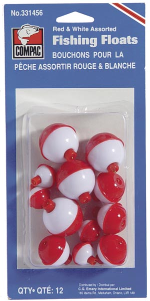 Fishing floats plastic bobbers assorted sizes red white - CG Emery
