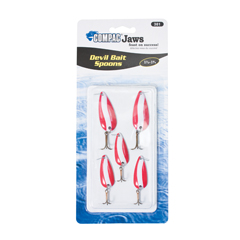 Fishing trophy spoon lures red white devil bait carded 5 pack