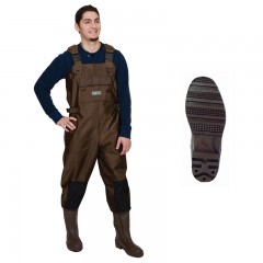 Fishing chest waders for men anglers fishing in lakes, rivers, streams with water resistant, heavyweight Nylon and PVC material, PVC molded cleat boot with Neoprene insulation and tapered seams from CG Emery, a leading wholesaler with a retail network of fishing and hunting stores across Canada offering outdoor products for sale, including gear, clothes, apparel, equipment and accessories for men, women, youth and kids in Ontario,  Alberta, British Columbia, Manitoba, New Brunswick, Newfoundland and Labrador, Nova Scotia, Prince Edward Island, Quebec, and Saskatchewan.